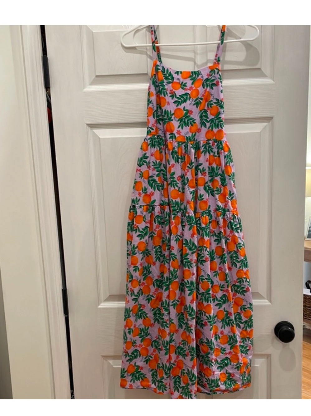 J. Crew Pink Sundress with Orange & Green Fruit Print
